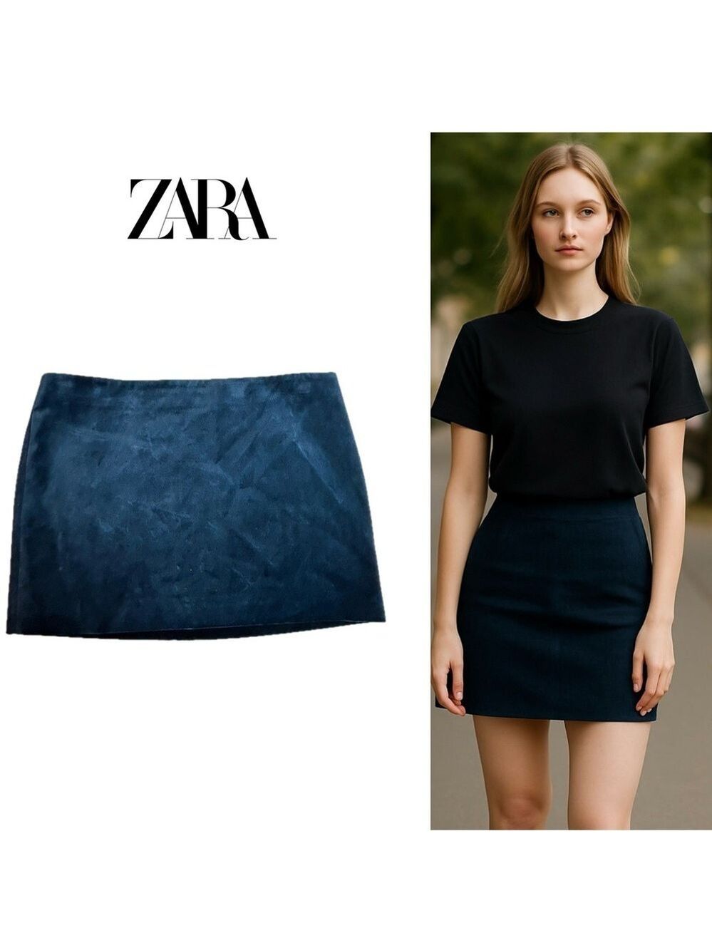 Zara dark blue navy velvet miniskirt holiday edition Sz L NWOT night out party